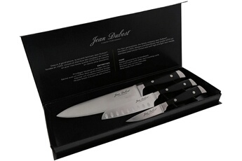 Jean Dubost - Coffret aimante 3 couteaux MASSIF(office, Santoku 13 cm, Chef)Acier forge de haute qualiteManche POM noirEn coffret aimante