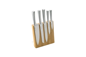 couteau jean dubost bloc meteor bambou avec 5 couteaux de cuisine (office, multi-usages, pain, decouper, chef)