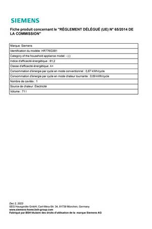 Four Encastrable Siemens HR776G3B1 | Darty