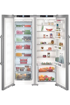 Volume 654L - Dimensions 185.2x121.0x63.0 cm - Classe F - 41dB / Réfrigérateur 386L / Congélateur 268L / Contrôle électronique - Eclairage LED