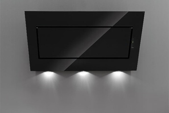 Hotte décorative murale de 90 cm de large / Fonction évacuationou recyclage / Eclairage LED / Commandes optiques avec fonction recyclage d'air 24h