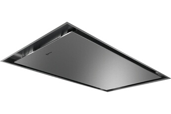 Hotte de plafond 90 cm / Débit d'air 458 m3/h en maxi et 798 m3/h en intensif / Puissance accoustique 41 dB(A) en maxi et 56 dB(A) en intensif / Aspiration périmétrale - Eclairage LED