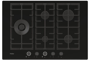 Largeur 75 cm - Revêtement en verre / 5 foyers gaz dont 1 double couronne / Allumage "1 main" - Sécurité thermocouple / Grilles en fonte - Manette de commande éclairée