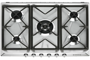 Revêtement inox - Largeur 70cm / 5 foyers gaz / Allumage électronique intégré aux manettes / Sécurité par gaz thermocouple - Grilles en fonte