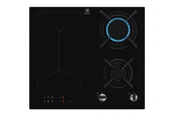 Largeur 59 cm - Table mixte / 2 foyers induction et 2 foyers gaz - Grille en fonte / 2 touches sensitives et 2 manettes d'allumage / Minuteur - Fonction Pause Stop & Go