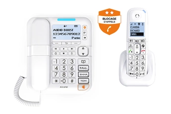 Téléphone filaire Alcatel XL785 Combo (base filaire + combiné DECT) avec répondeur, grand écran et g