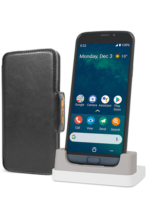 Smartphone Doro Pack 8050 + socle chargeur + étui portefeuille de protection noir