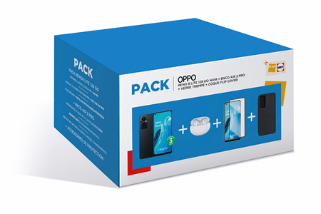 Smartphone Oppo Pack Reno 8 Lite 128Go Noir 5G + OPPO ENCO AIR 2 PRO + Verre Trempe et Coque