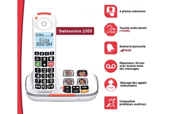 Téléphone sans fil Swissvoice Xtra 2355 pour Sénior avec répondeur, grand écran rétro éclairé, gross
