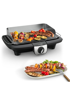 Barbecue électrique à poser - Puissance 2300 Watts / Surface de cuisson 870 cm², soit 37 x 23,5 cm / Le grille et le bac compatibles lave vaisselle / Bac de récupération des jus amovible - Jusqu'à 2x moins de fumée