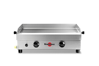 Plancha gaz Double - Plaque de cuisson 100 % inox / 2 zones de cuisson - 2 brûleurs en U / Allumage mécanique, Format compact / Bac amovible de récupération des résidus de cuisson (43 cl)