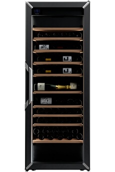 Capacité de 162 bouteilles (Type Bordeaux 75 cl) - HxLxP : 182.5 x L 68 x P 77.5 cm / 8 clayettes coulissantes en bois / Contrôle électronique avec affichage digital / Eclairage avec réglage d'intensité - Fonction Hiver auto