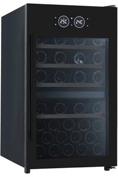 5 clayettes bois coulissantes fronton en inox / Porte double vitrage, traitée anti-UV / Contrôle sensitif avec affichage digital LED blanc / Cadre de la porte : noir