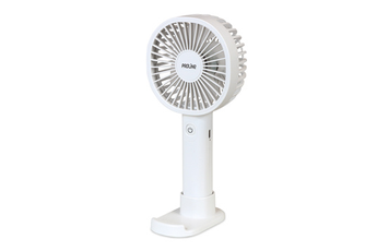 Mini ventilateur rechargeable / 3 vitesse de ventilation / Puissance : 2 W / Peut être utilisé comme un ventilateur de table en l'installant sur son support ou comme un ventilateur portable