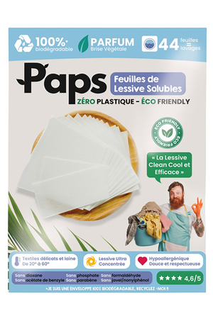 Lessive Paps Pack 44 Feuilles de Lessive ultra concentrée - Brise Végétale