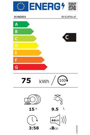 Lave-Vaisselle Intégrable ROSIERES 60 Cm - 15 Couverts, 8 Programmes, 44 DB