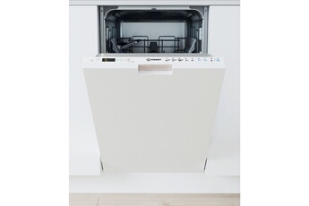 Encastrable - Largeur 45cm (10 couverts) - Niveau sonore : 49 dB / Consommation d'eau : 8,7 L/cycle Eco - Classe D / Panier supérieur réglable / Système d'ouverture automatique