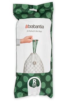 Brabantia - SAC POUBELLE PERFECTFIT, CODE R, 36L - 20 SACS PAR ROULEAUX - WHITE