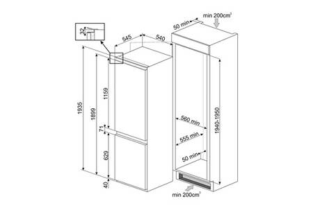 Réfrigérateur congélateur en bas Smeg combine encastrable - C8194TNE ...