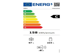 Réfrigérateur congélateur en bas Smeg Refrigerateur Combine - 331 L dont 234 L refrigerateur 97 L congelateur **** - eclairage 2 bandeaux LEDs - Froid brasse refrigerateur et congelateur ventile total (2 circuits de refroidissement) - compartiment fraîcheur a 0 C - 35 dB / B - Classe C