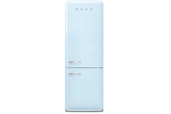Volume 481 L - Dim. HxLxP: 205x70.6x81.1 cm - Classe D - 37 dB / Réfrigérateur à froid brassé 344 litres - Dégivrage automatique / Congélateur à froid ventilé (NoFrost) 137 litres - Sans givre / Design rétro années 50 - Charnières à droite