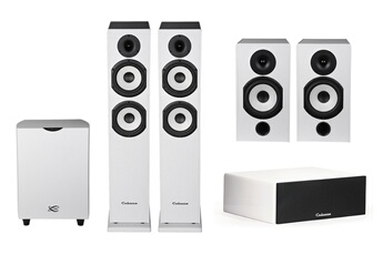 2 enceintes colonnes JERSEY MT32/2 (4868595) / 1 paire d'enceintes bibliothèque ANTIGUA MT32/2 (4868757) / 1 enceinte centrale SOCOA MT32/2 (4868706) / 1 Caisson de basses Cabasse Orion Blanc Mat (48768668)