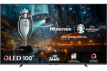 Ecran QLED 254 cm (100") - 4K UHD (3840 x 2160) / Fréquence native de la dalle: 120Hz / 144Hz (VRR) / 240Hz (HSR) / Smart TV Vidaa U7.6 / 4 HDMI - 2 USB