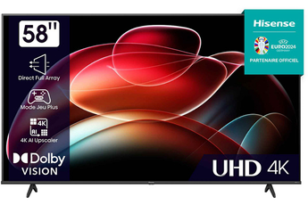 Ecran 147 cm (58") - 4K UHD (3840 x 2160) / Smart TV - Vidaa U6 / Dolby Vision - HDR10+ / 3 HDMI - 2 USBEcran 147 cm (58") - 4K UHD (3840 x 2160) / Smart TV - Vidaa U6 / Dolby Vision - HDR10+ / 3 HDMI - 2 USB