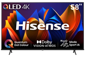 Taille de l'écran 146 cm (58") - Définition 4K (UHD) / Processeur Quad Core, Hi-View Engine / HDR, Verrouillage parental, Mode Hôtel, Fonction enregistreur (PVR), Compatible Netflix - Fréquence d'affichage 60 Hz / 3x HDMI, 2x USB, 1x Ethernet RJ-45