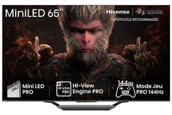 Ecran Mini LED QLED 164 cm (65") - 4K / 120Hz / 144Hz (VRR) / 240Hz (HSR) / Smart TV Vidaa U7.6 / 4 HDMI - 2 USB