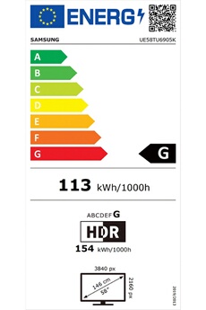 SAMSUNG T&eacute;l&eacute;viseur Ultra HD 4K 146 cm  UE58TU6905