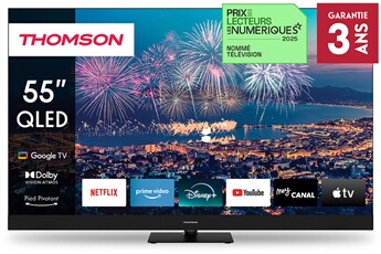 Ecran 139 cm (55") - 4K UHD / Technologie Qled / Android TV - Haut-parleurs frontaux / 4 HDMI - 2 USB - Pied central rotatif