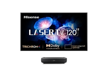 Projecteur Triple Laser ultra-courte focale 4K + Barre de son Dolby Atmos intégrée / Ecran de projection anti-reflet 120" : Des images éclatantes / 4K - HDR - Smart TV - VIDAA U6 : Un hub de contenus / Barre de Son intégrée + Dolby Atmos : L'expérience cinéma complète