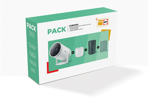 Pack Videoprojecteur Samsung The Freestyle 2nd Gen. + batterie portable +  etui protecteur + coque souple verte