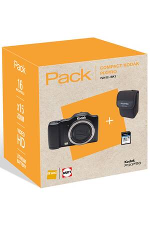 Appareil Photo Compact Kodak Pack Pixpro Fz152 Noir Etui Sd 8