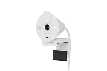 Webcam Logitech Brio 300 Full HD avec confidentialite, micro a reduction de bruit, USB-C - Blanc