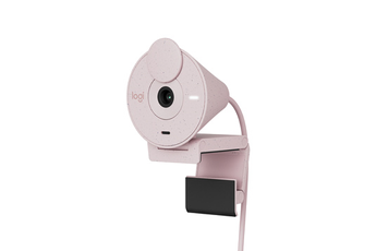 Webcam Logitech Brio 300 Full HD avec confidentialite, micro a reduction de bruit, USB-C - Rose
