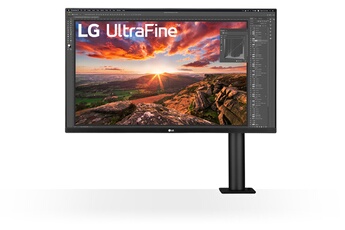 Ecran 32" (81 cm) - UHD 4K : 3840 x 2160 / 60 HZ - Temps de réponse 5 ms / Pied ergonomique réglable : Extension (180mm), Orientation gauche/droite (-280~280°), Hauteur (130mm), Inclinaison (-25~25°), Pivot / 2 HDMI - 1 DisplayPort