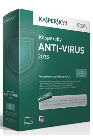 Logiciel Kaspersky Anti-Virus 2015 3 Postes/1 An - KL1161FBCFS | Darty