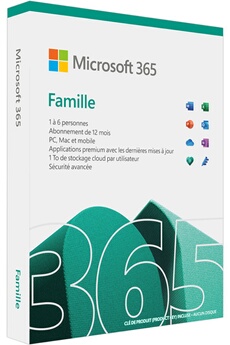 Logiciel Microsoft Microsoft 365 Famille - Jusqu'à 6 utilisateurs - PC ou Mac - 12 mois | boite