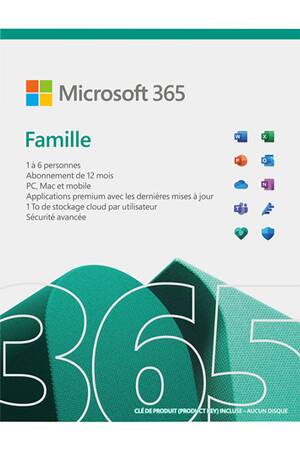 Logiciel Microsoft Microsoft 365 Famille - Jusqu'à 6 utilisateurs - PC ou Mac - 12 mois | boite