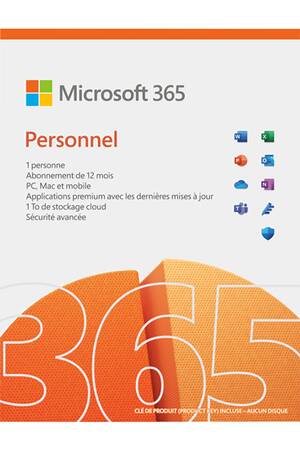 Logiciel Microsoft Abonnement Microsoft 365 Personnel (12 mois - 1 utilisateurs) | version boite