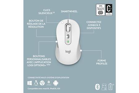 Logitech Signature Slim K950 Clavier Sans Fil AZERTY + Signature M650 Souris - Blanc, Multi-Devices, Silencieux