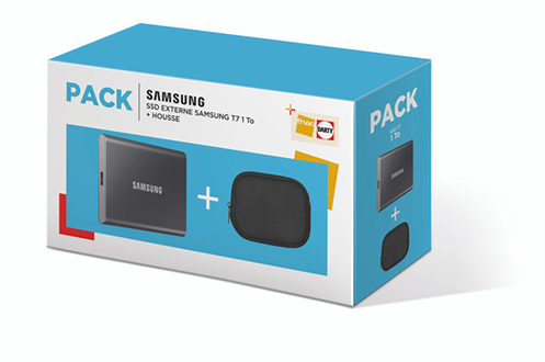 SSD externe Samsung Pack SSD externe T7 1 To Gris + housse sur