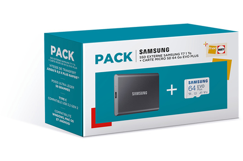 Samsung PACK SSD T7 1TO + CARTE MICRO SD 64GO EVO PLUS