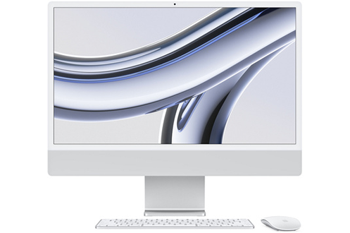 Apple iMac 24" ecran retina 4,5K 256Go SSD 8Go RAM Puce M3 CPU 8 coeurs GPU 10 coeurs Argent Nouveau
