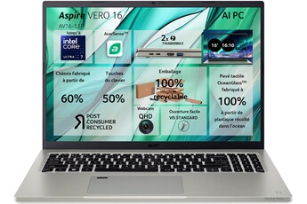Ecran 16" WUXGA IPS 16:10 IPS FHD (1920 x 1080) / Processeur Intel® CoreT Ultra 5 125U (jusqu'à 4,3 Ghz) - Puce Graphique Intel ARC / RAM 16 Go LDDR5X - Stockage 512 Go PCIe NVMe SSD / Windows 11 - Wi-Fi 6E 802.11 ax - Bluetooth 5.3
