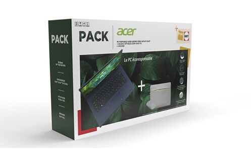 PC portable Acer Pack FNAC-DARTY Aspire AV14-51 14" FHD Intel Core I5  1235U RAM 16 Go DDR4 512 Go SSD INTEL EVO + Souris optique sans fils +  Housse - Pack Aspire AV14-51-54JF