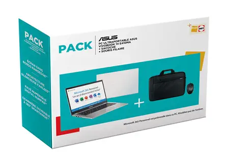 PC portable Asus E410MA-BV1169TS + sacoche + souris + Office 365 1 an