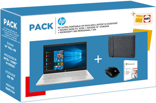 PACK HP 14-ce3010nf + Souris + Housse + Microsoft 365 Personnel 1 an